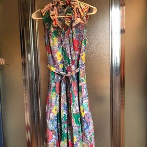 Talbots size 2 sleeve dress.  Multicolored flower cotton print with full skirt.